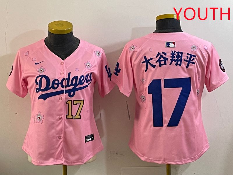 Youth Los Angeles Dodgers 17 Ohtani Pink Sakura Edition 2025 Nike MLB Jersey style 6